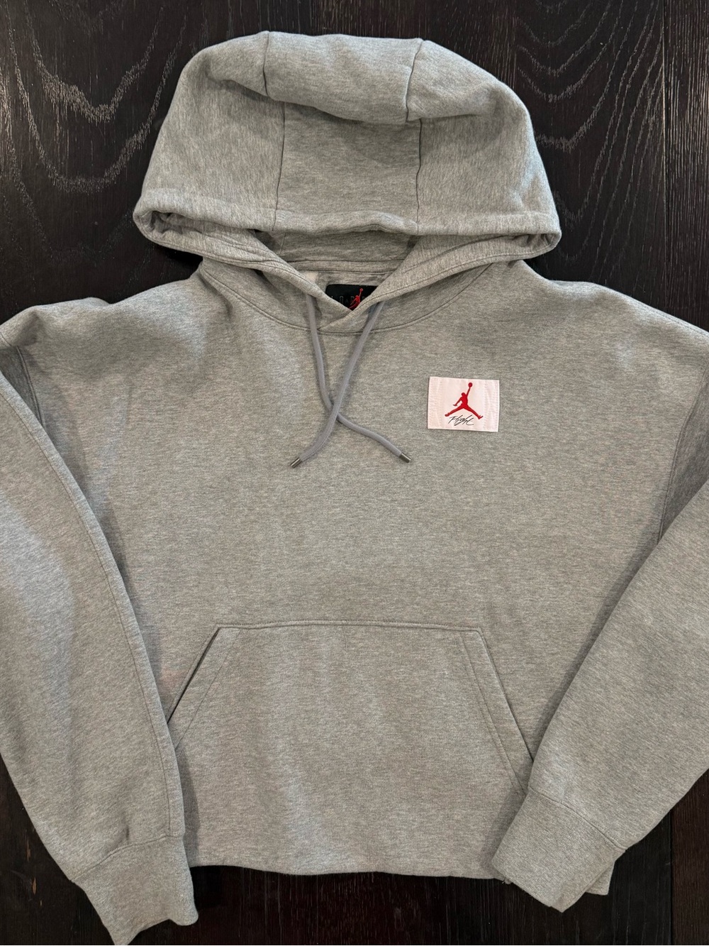 Jordan Gray Crewneck Hoodie with Red Jumpman Patch